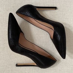 Stuart Weitzman The Anny 105 Black Shimmering Velvet Heel